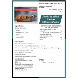 JAMÓN DE BELLOTA IBÉRICO 50 % RAZA IBÉRICA / PIEZA Peso Aprox. 8 Kg.